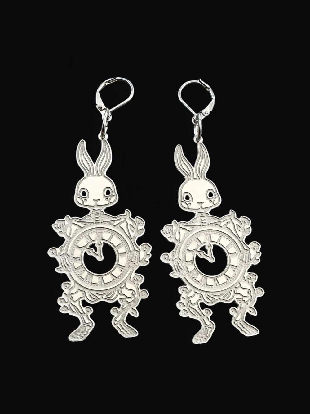 🆕 Rabbit Skeleton with Clock Dangle Earrings